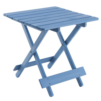Blue Folding Solid Wood Table For Patio, Backyard - Portable, Space Saving Portable Outdoor Spaces Backyard, Balcony