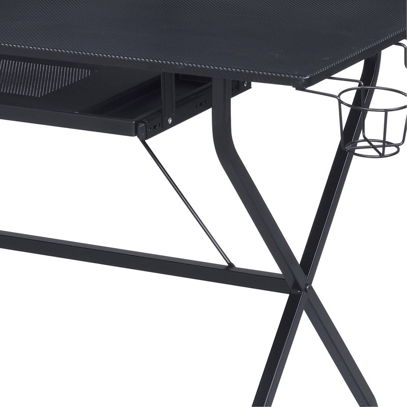 Black Desk With Keyboard Tray, Functional For Various Work Needs Writing Robust Metal Base And Design