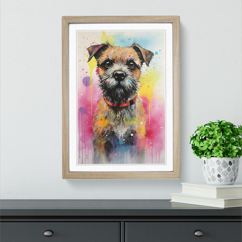 Border Terrier Informel No.3 - Single Picture Frame Print on Wood, Oak Framed, 64cm H x 46cm W x 2cm D