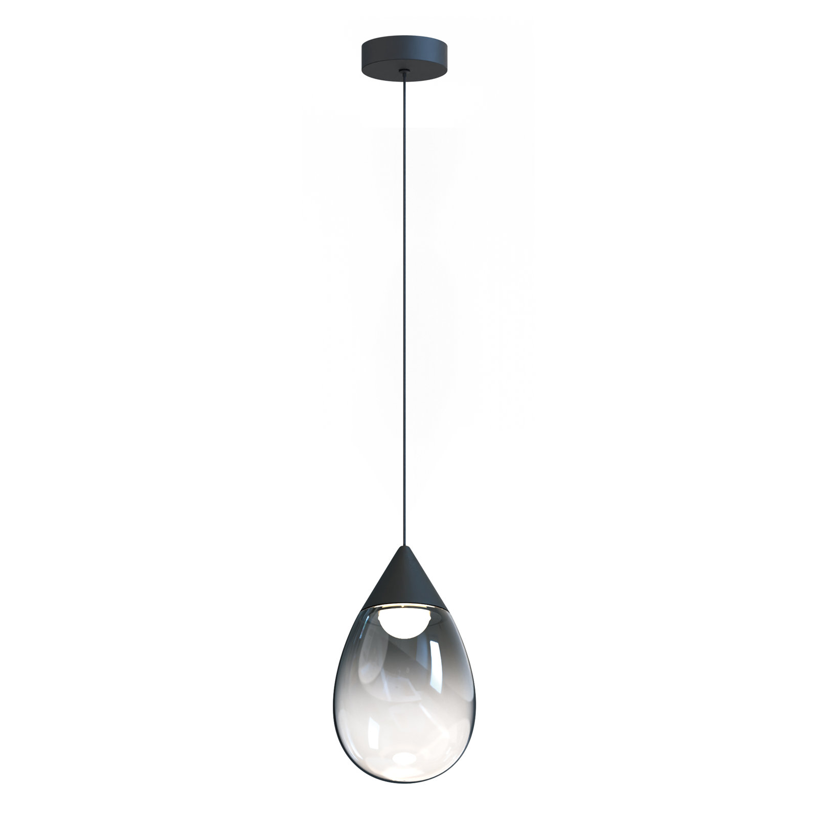 Alheidis Single Light Glass Dimmable LED Pendant, Matte Black, Smoke
