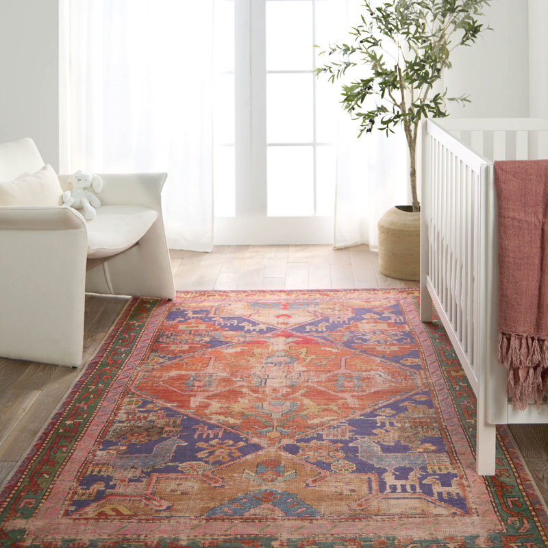 Tapis orange / mauve tissé à la machine Damaya, Rectangle 9 pi x 12 pi
