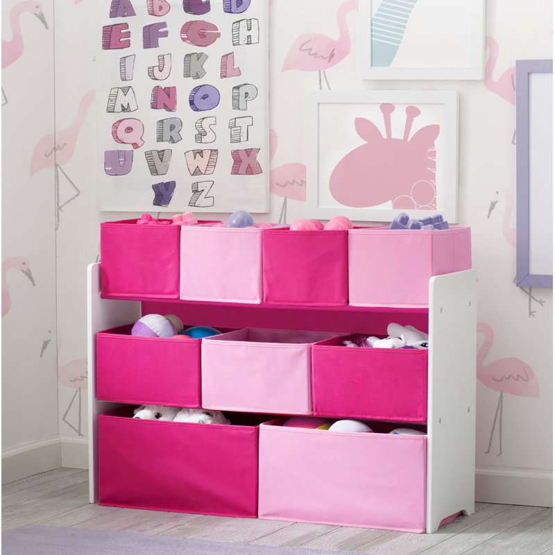 Système d'organisation de jouets avec bacs, Blanc / Rose