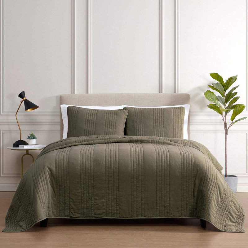 Ensemble de couvre-lit 3 pièces Sharon Olive, Couvre-lit très grand et 2 taies de très grande , Vert