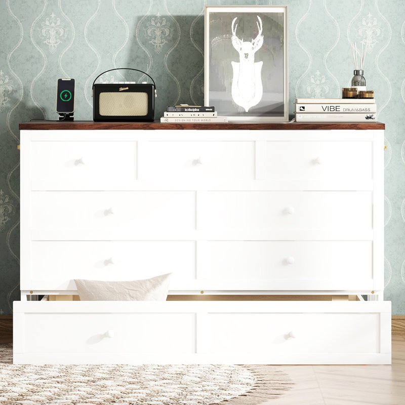 Blanc - Grand lit en pin massif noyer avec tiroir de rangement et charge, pour chambre d'amis dans un petit bureau à domicile, station de charge, bureau