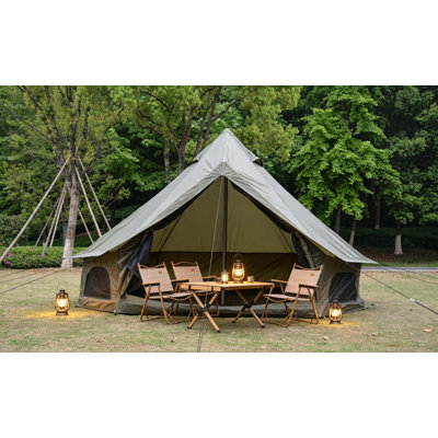 Tente Oxford Bell pour camping en famille - Yourte spacieuse de 9,8 pi avec prise de poêle, abri de glamping 4 saisons pour 3 à 4 personnes avec tissu imperméable et ventilation résistante aux moustiques.