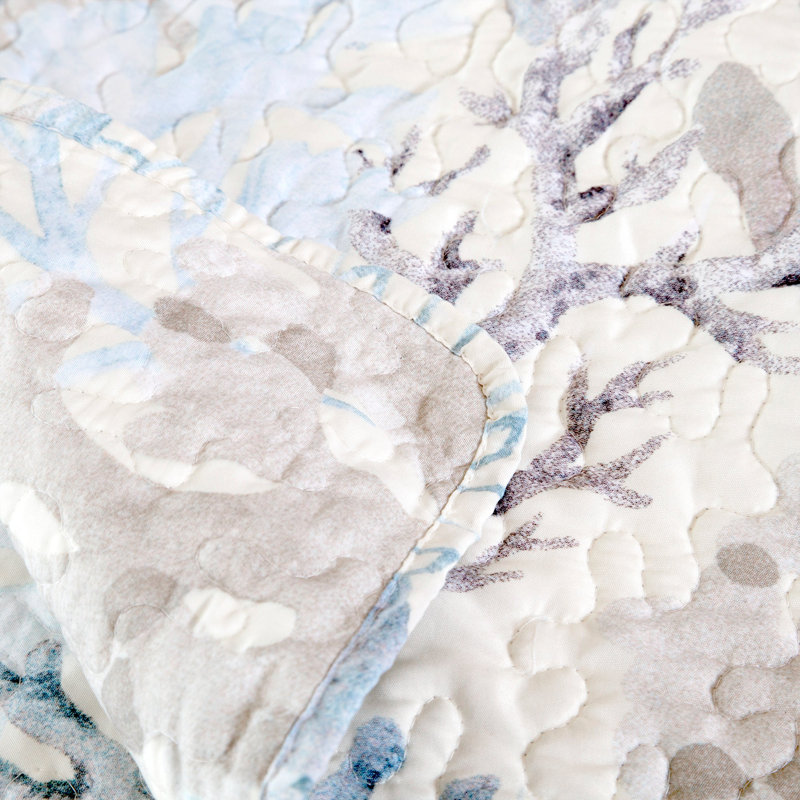 King Size Blue Coastal Microfiber Quilt Set