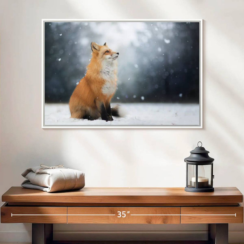 Dreamy Winter Fox, Cadre flottant blanc, 25 po x 17 po