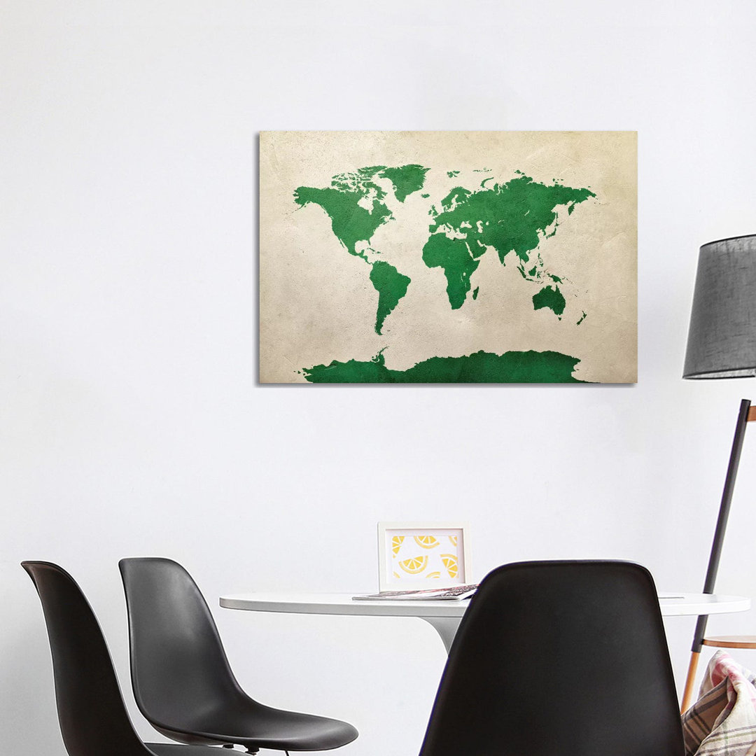 World Map Green by Michael Tompsett - Wrapped Canvas Art Prints