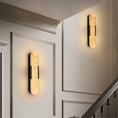 Ensemble de 2 appliques murales en marbre naturel 19,7 po, éclairage mural moderne noir pour salle de bain, salon, chambre à coucher, escalier