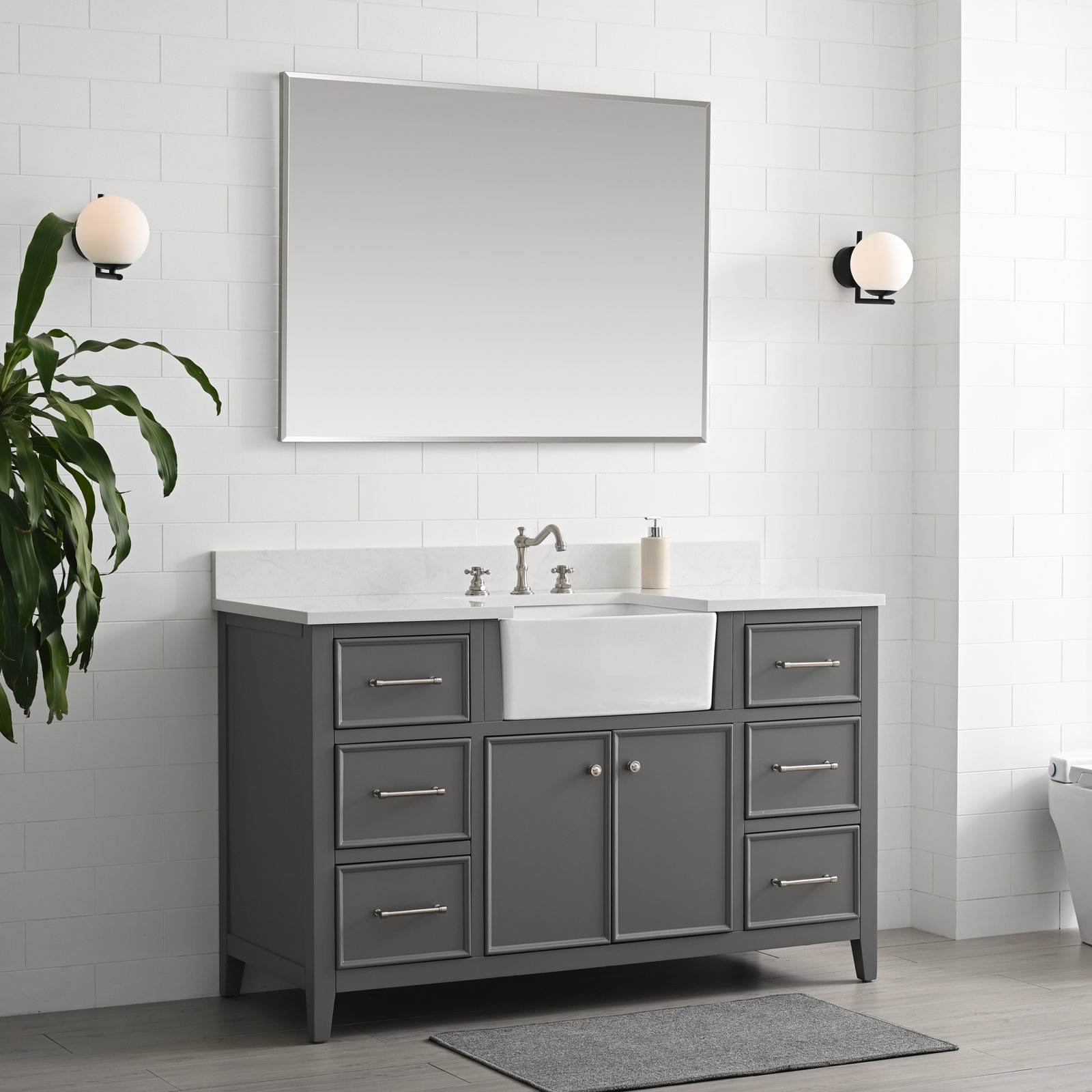 Aisa 54" Pine Single Bathroom Vanity, Gray/Brushed Nickel