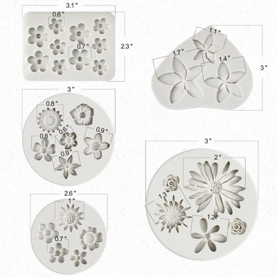 5Pcs Silicone Flower Fondant Molds
