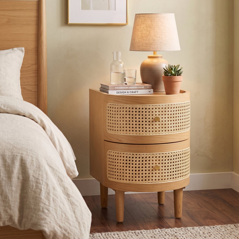 35 cm W Solid Wood Bedside Table, Natural