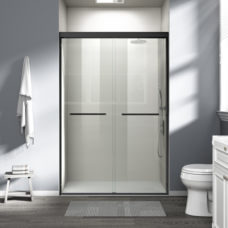 Double Sliding Shower Door, Semi-Frameless Bypass Bathroom Sliding Door With 1/4" (6Mm) Tempered Glass For Walk-In Shower
