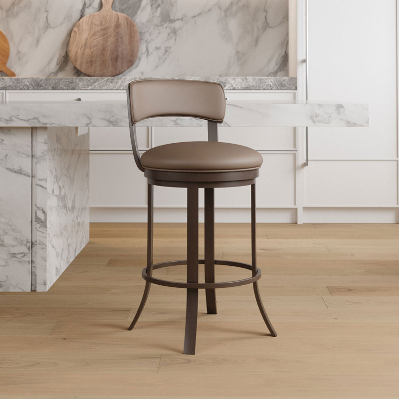 Swivel Upholstered Counter Stool with Metal Frame, Counter Stool (26" Seat Height), Earthy Oak, Mocha