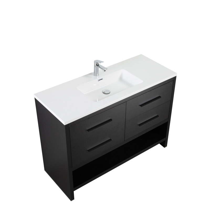 Cessily 48 po L x 19 po P 4 tiroirs Meuble-lavabo autoportant avec évier simple et Comptoir en Polymarbre blanc
