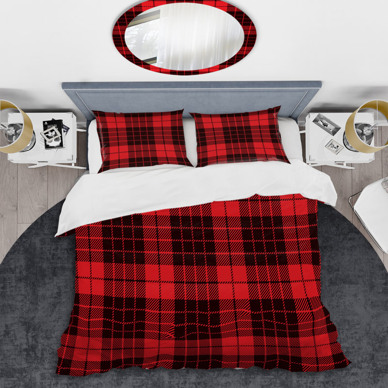 Tartan à carreaux rouge et noir - Ensemble de housse de couette abstrait - Microfibre de polyester