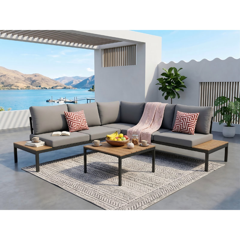 Ensemble de conversation d'extérieur avec coussin, Grey