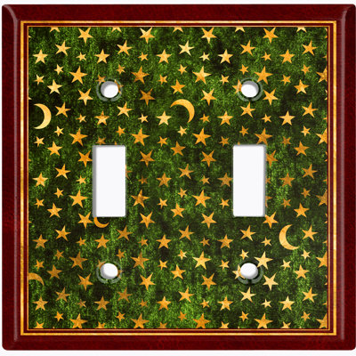 Metal Light Switch Plate Outlet Cover (Green Star Night Red Frame - Single Toggle)