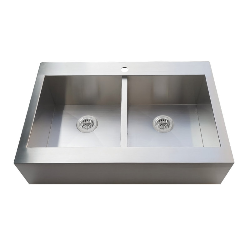 Kingston Brass Edinburg 33-Inch Stainless Steel Double Bowl Drop-In Kitchen Sink With 1-Hole Drain And Strainer