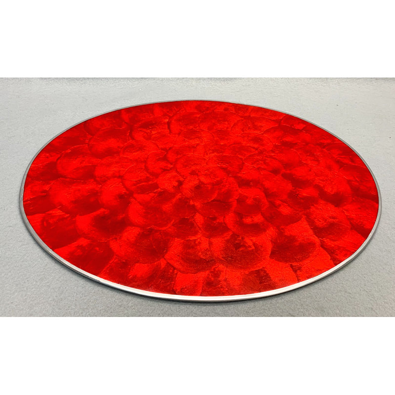 Capiz Shells No Pattern Oval Placemat, Red/Silver