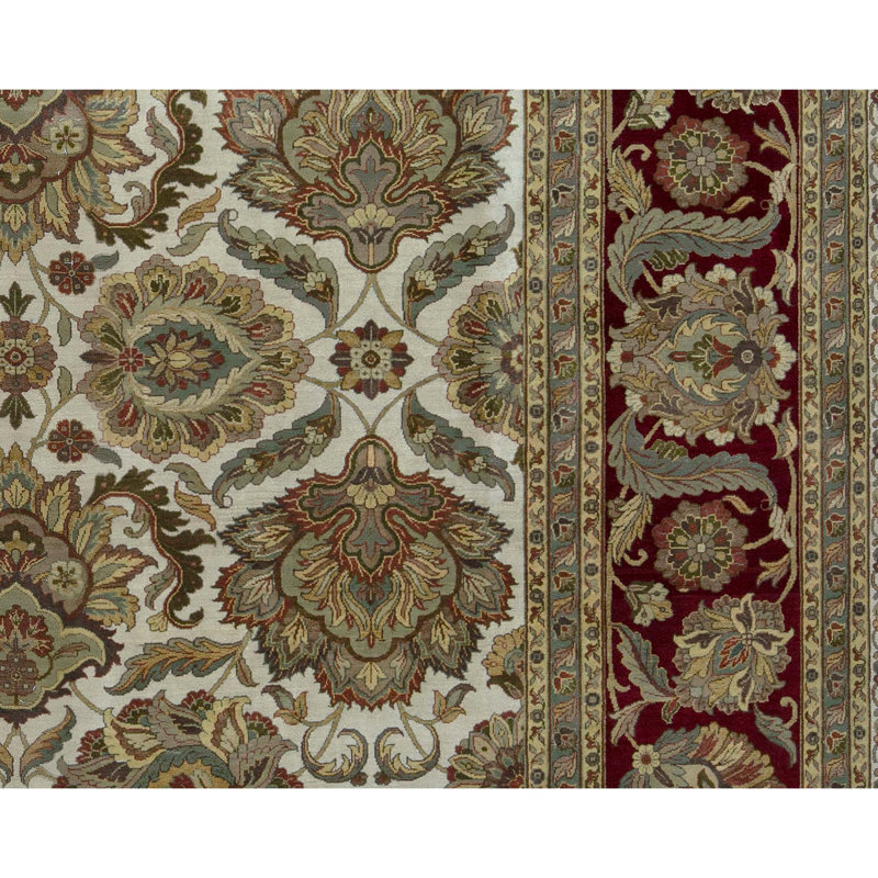 Tapis ivoire et rouge noué à la main de haute qualité Trinity