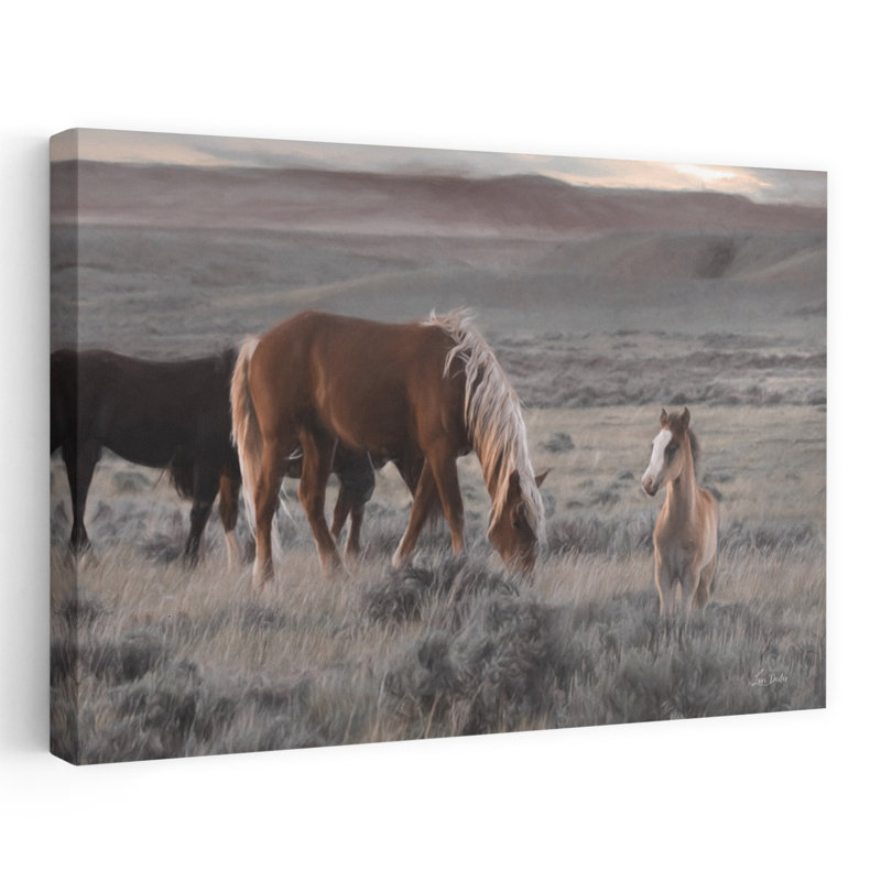 «Cody Wild Horses», art contemporain de paysage de cheval abstrait, H 24 po x l 36 po