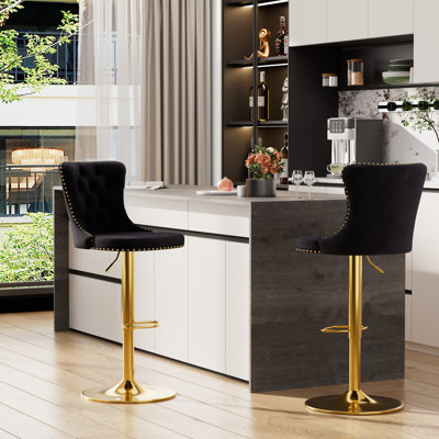 Tabouret de bar pivotant en velours à hauteur réglable avec structure en métal (ensemble de 2)