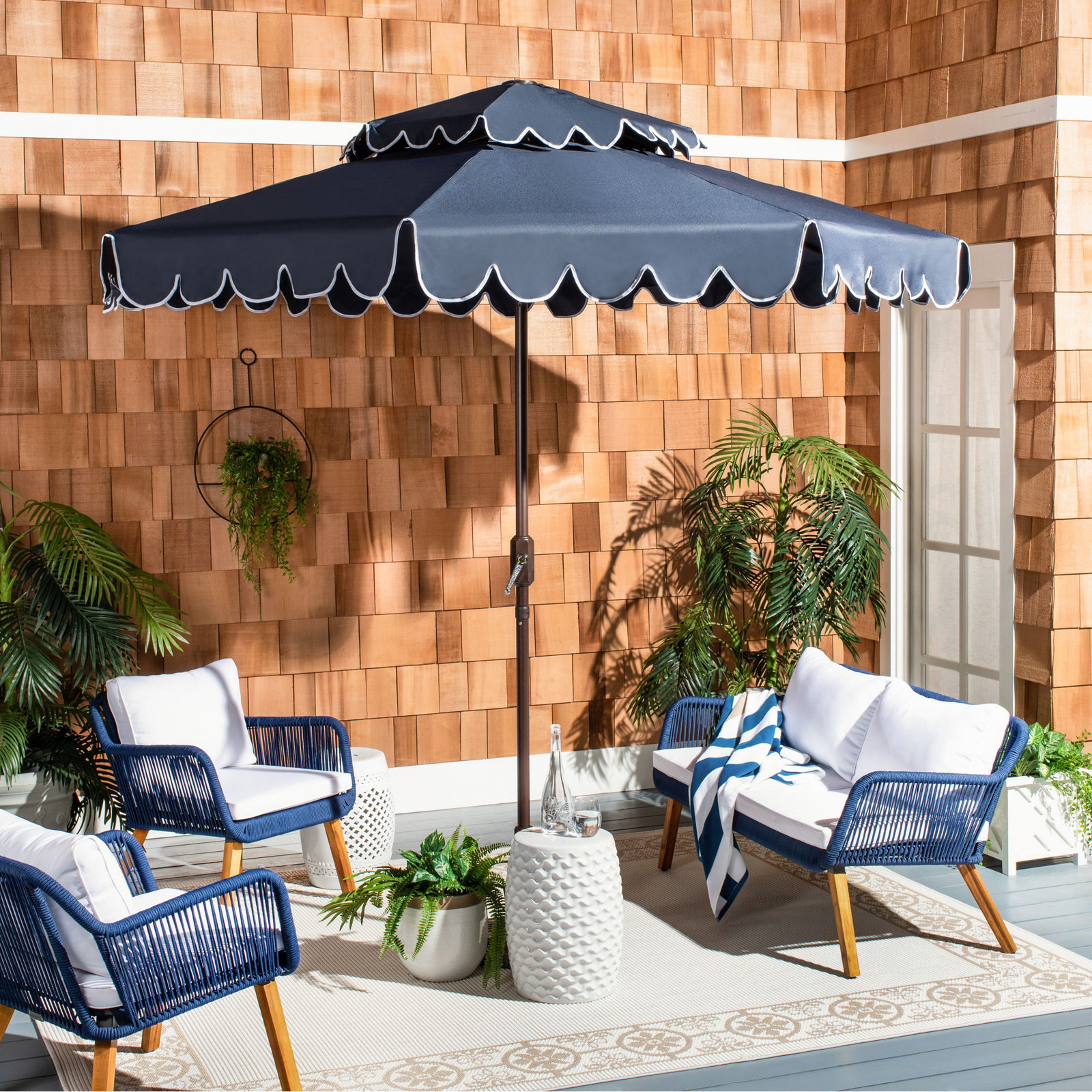 Teo 9' Umbrella, Navy/White