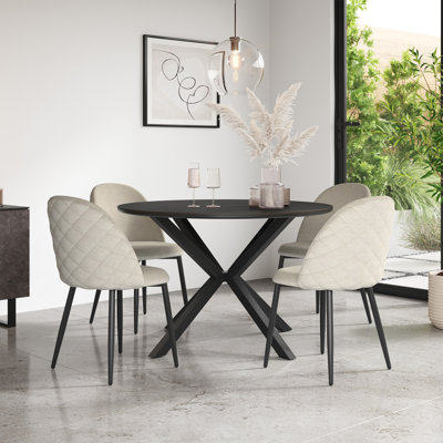 Calne 120cm Round Concrete Effect Ceramic Dining Table Set with 4 Raye Velvet Chairs