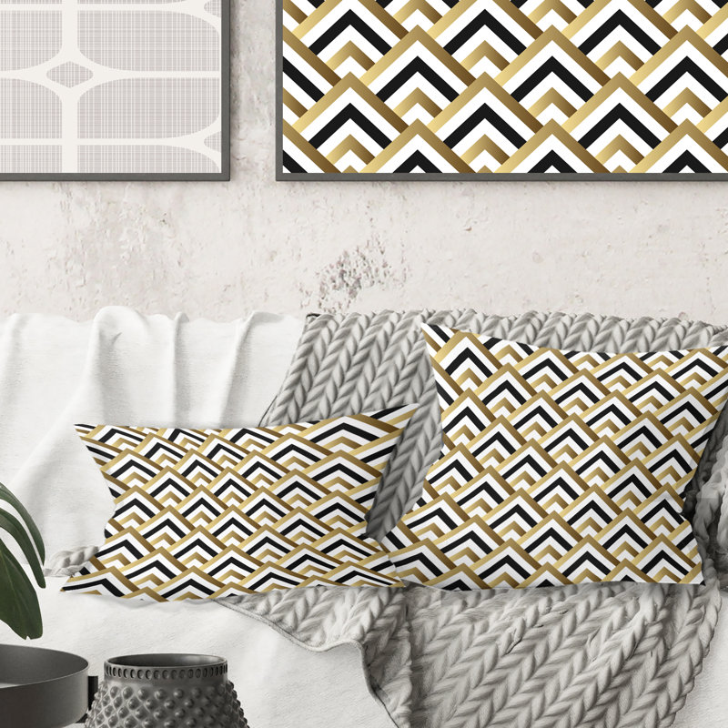 Motif à carreaux dorés - Coussin Mid-Century, Noir
