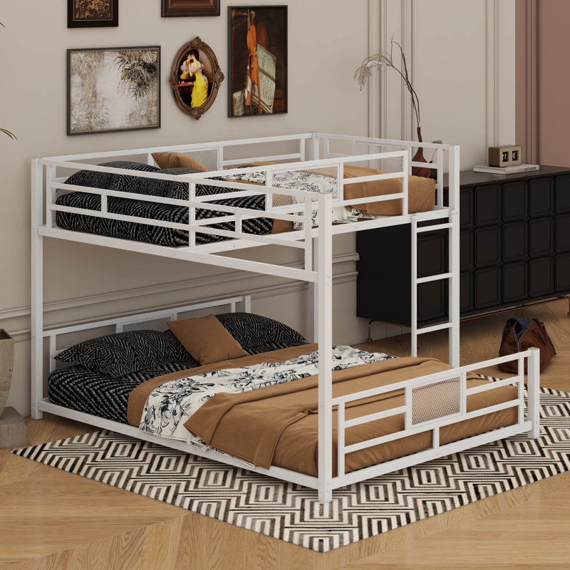 L-Shaped Metal Twin Over Full Size Bunk Bed, White