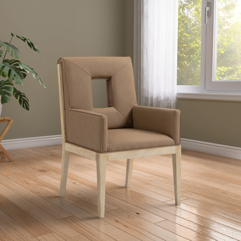 Fauteuil de salle à manger Flore, Cuir brun végétalien, Naturel