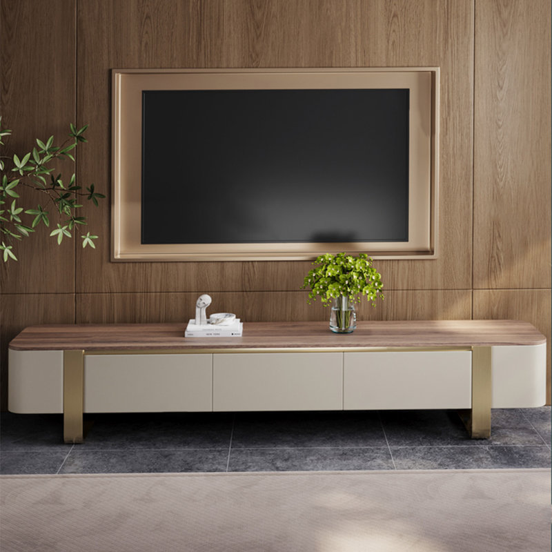 Meuble télé en bois massif de luxe clair, H 15,7 po x L 94,5 po x l 15,7 po