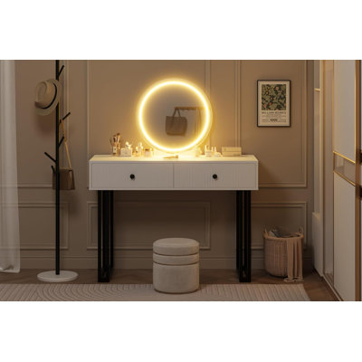 Bureau de coiffeuse avec miroir et 3 lumières DEL de couleur avec rangement moderne