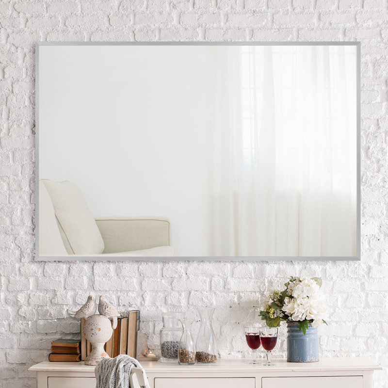 Metal Flat Wall Mirror, 38" x 26", Sliver