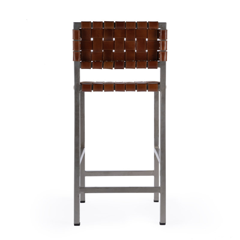 Bromley Iron and Leather 24.5" Counter Stool, Brown/Silver