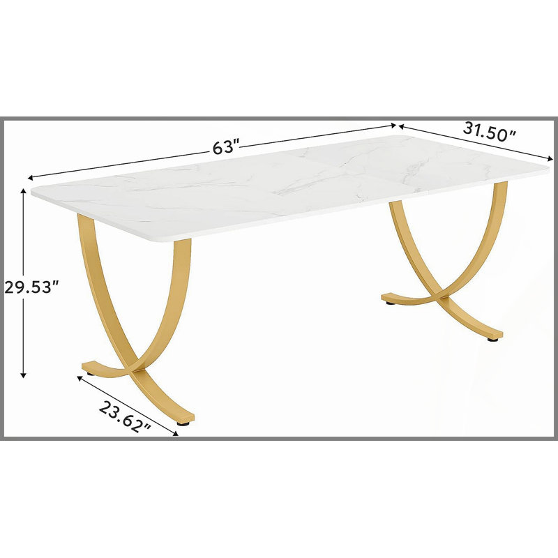 Bureau de direction 63 pouces avec plateau en faux marbre, cadre doré et surface spacieuse pour la maison ou la salle de conférence