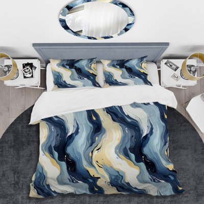 Blue And Beige Ink Abstract Fusion - Ensemble de housse de couette abstrait