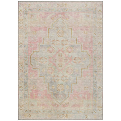 Machine Washable Indoor/Outdoor Xhevrie Pink Rug