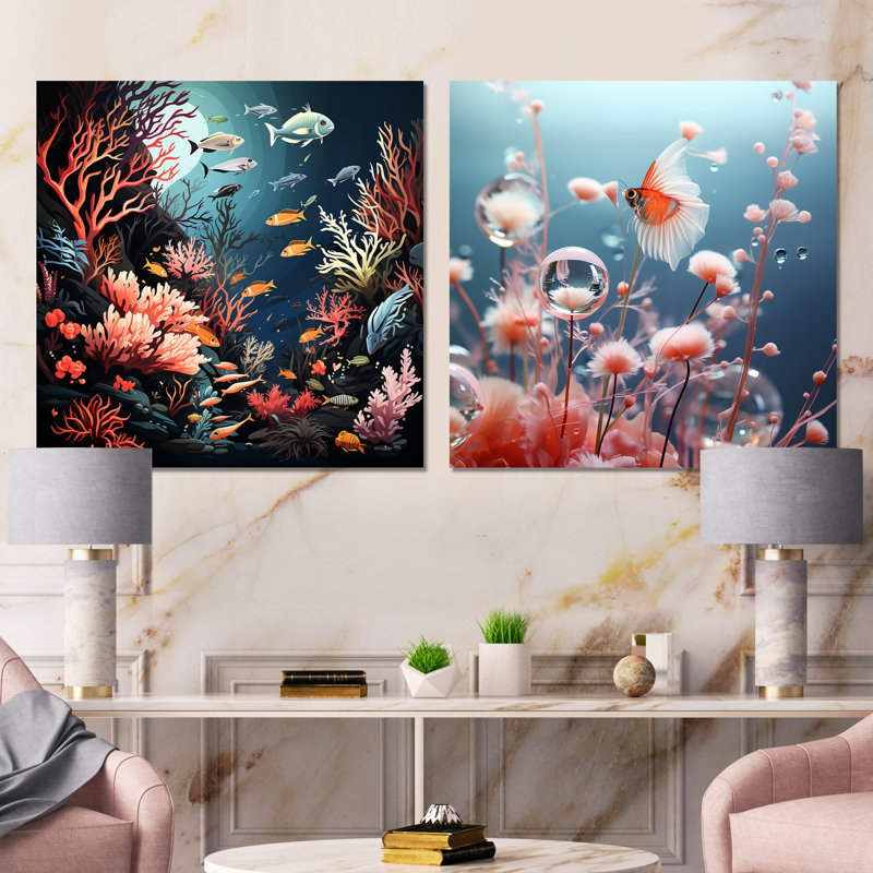 Ensemble de 2 décorations murales Underwater, Toile tendue, H 30 po x l 61 po x P 1 po