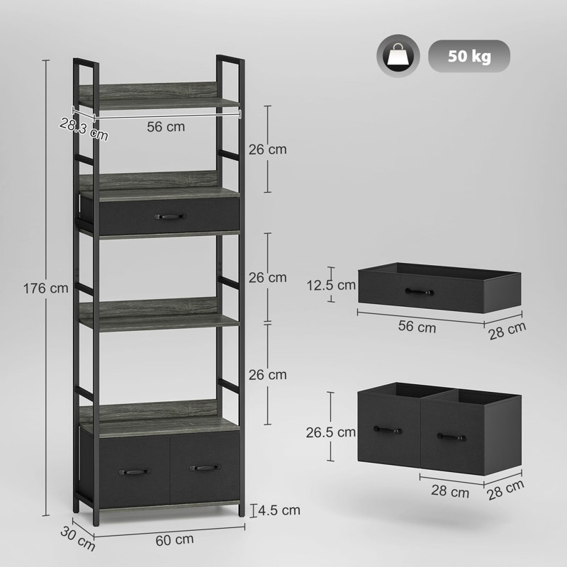 176cm H x 60cm W Steel Standard Bookcase, Grey