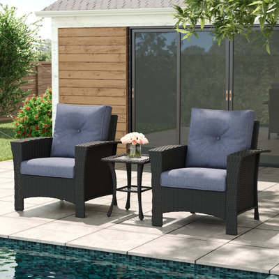 3 Piece Wicker Patio Furniture Set, Classis Outdoor Conversation Armrest Chairs Set With Coffee Table
