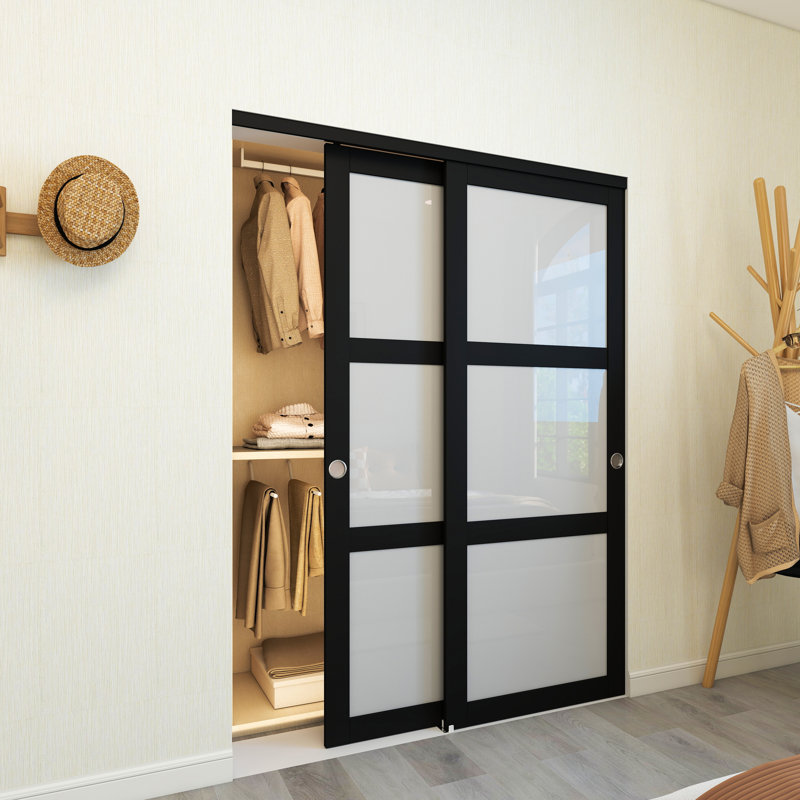 Portes de placard coulissantes 60 po x 80 po en vinyle 3 pièces, 60 po x 80 po, Black