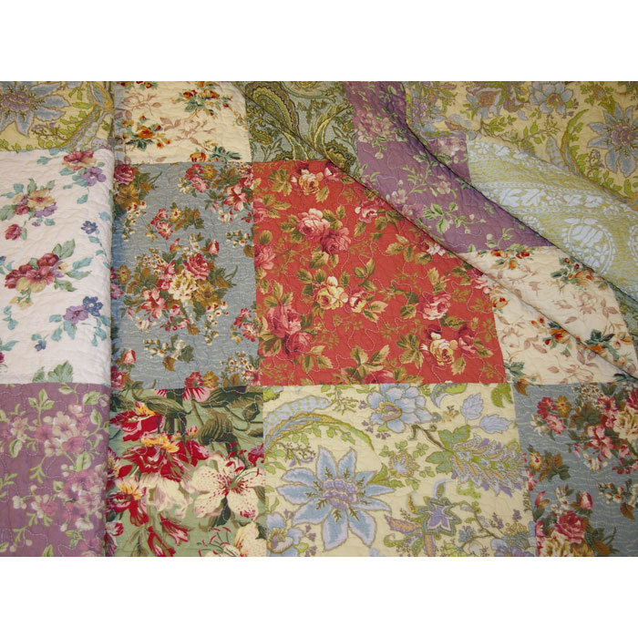 Blooming Prairie Twin Blue Cotton Reversible Quilt Set