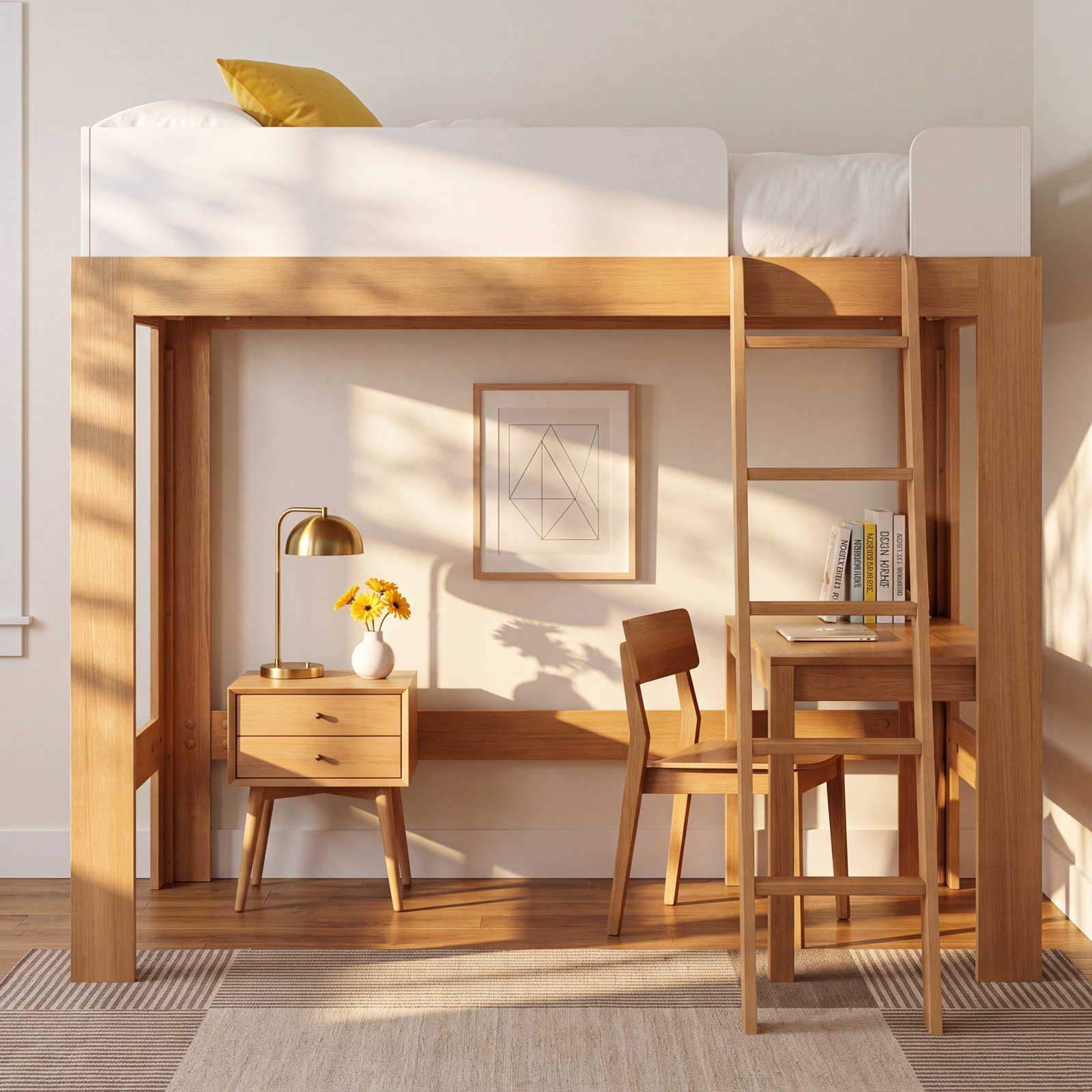 Bellmont Twin Solid Wood Loft Bed, Blonde/White