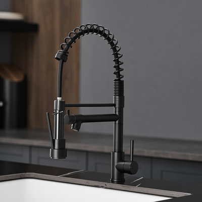 Robinet de cuisine commercial en acier inoxydable, rétractable, noir, poignée simple, robinet à durabilité accrue avec acier, style contemporain pour éviers