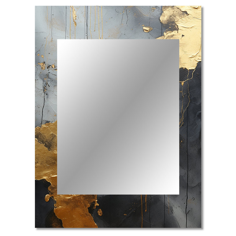 Minimalisme chrome or et noir poteries I - abstrait spirales murales uniques, miroir moderne, art imprimé en métal