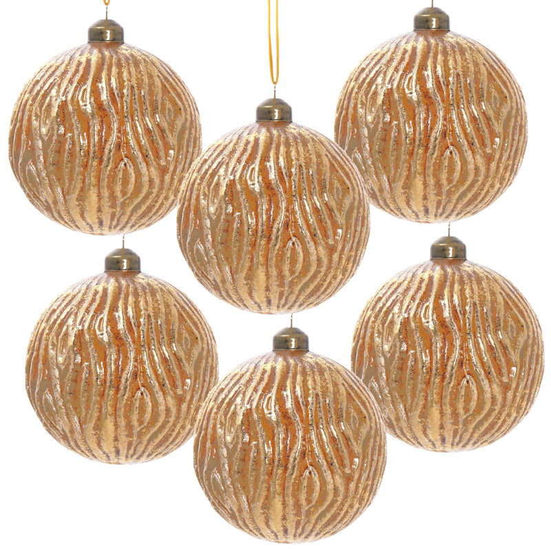 Ensemble de 6 boules de Noël en verre doré | Décoration de fête 3,9 pouces