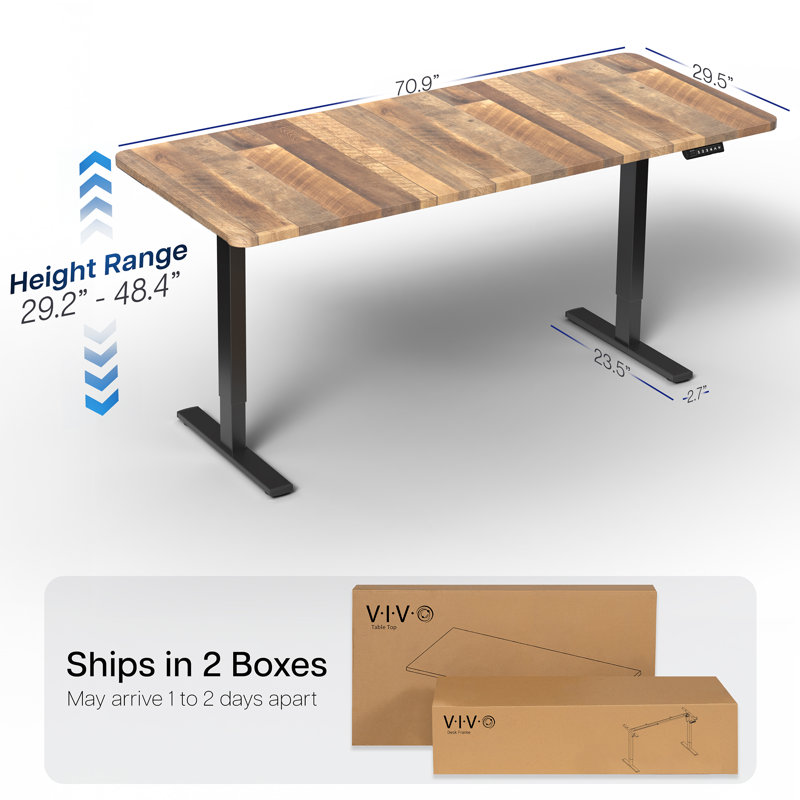 Vivo Electric Stand Up Desk, Reclaimed Wood, 70.9" W, Black