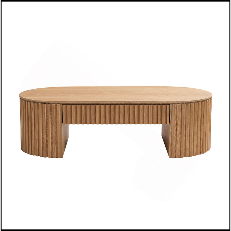 Table basse ovale unique en bois avec tiroir pour la décoration du salon, Chêne